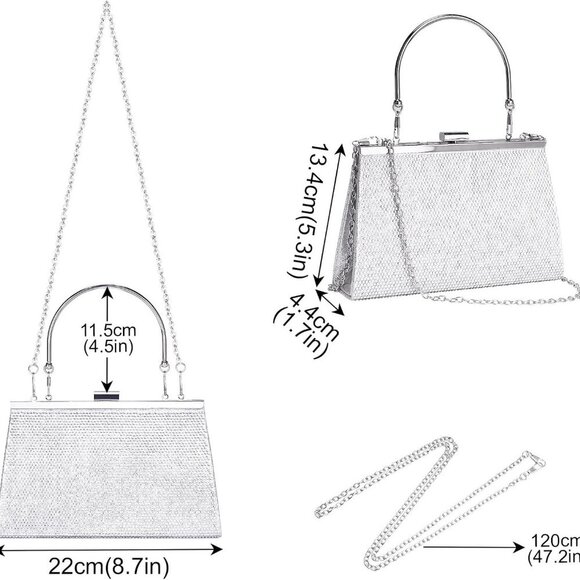 Women's Evening Handbags, Sparkly Top-Handle Rhinestone Purse w/Chain, Fashion D - Picture 3 of 7